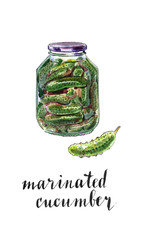 Glass jar of marinated cucumbers