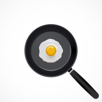 Cooking pan and fried egg isolated on white, vector illustration