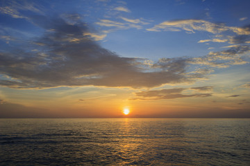 Landscape of sea beach and cloudy sky at dawn ; Samila beach, Songkhla, southern of Thailand

