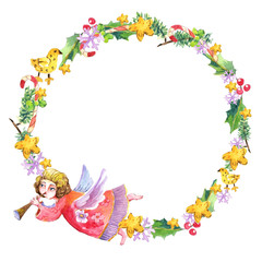 New Year, Christmas, angel, watercolor, illustration