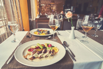 mixed food in restaurant, holiday concept