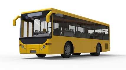 Small urban yellow bus on a white background. 3d rendering.