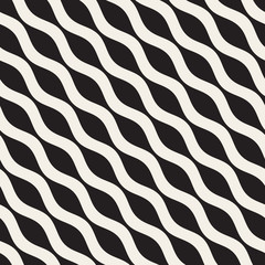 Wavy Ripple Lines. Vector Seamless Black and White Pattern.