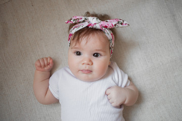 5 months old lovely stylish baby girl portrait