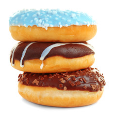 Tasty donuts on white background