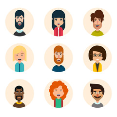 Set of nine avatar vector icons. Flat style