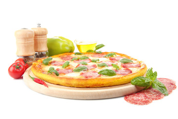 Tasty pizza on white background
