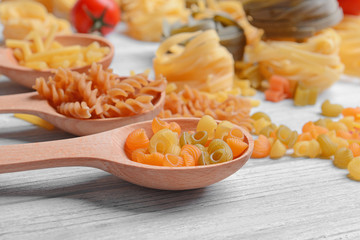 Pasta on wooden table