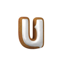Small Letter U. Gingerbread font. Christmas cookie alphabet concept. 3d rendering isolated on White Background