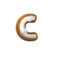 Small Letter C. Gingerbread font. Christmas cookie alphabet concept. 3d rendering isolated on White Background