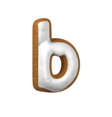 Small Letter B. Gingerbread font. Christmas cookie alphabet concept. 3d rendering isolated on White Background