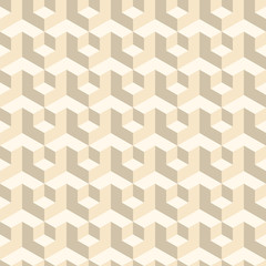 Abstract geometric background of isometric blocks. Vector seamless pattern for your desktop or Printable greeting cards, posters. Light yellow colors.