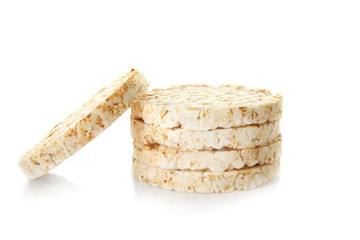 Round rice crispbreads on white background