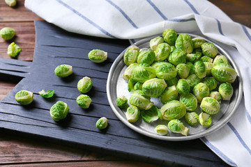 Plate with brussels sprouts on napkin