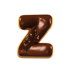 Chocolate Donut Font Concept. Delicious Letter Z. 3d rendering isolated on white background