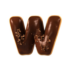 Chocolate Donut Font Concept. Delicious Letter W. 3d rendering isolated on white background