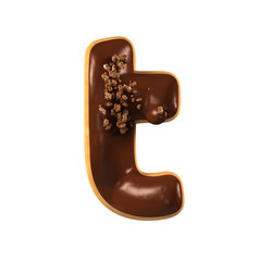 Chocolate Donut Font Concept. Delicious Letter T. 3d rendering isolated on white background