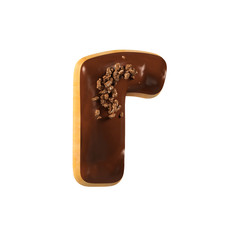 Chocolate Donut Font Concept. Delicious Letter R. 3d rendering isolated on white background