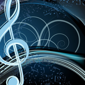 Music floral background: melody, notes, key, swirly.
