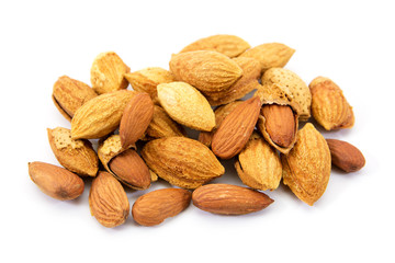 group of almonds isolated on white.Almonds isolated on white bac
