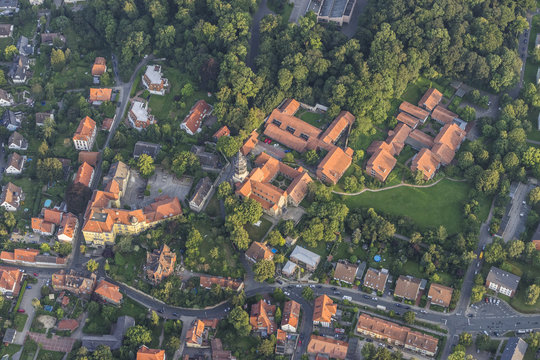 Germany, Hildesheim, aerial view of St. Mauritius