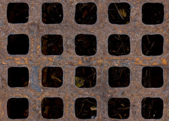 Rusty and corroded  iron grid