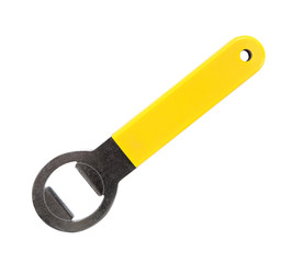 bottle opener on white background.Yellow bottle opener isolated