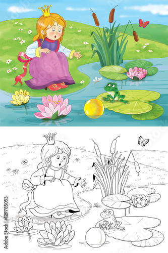 Download "Fairy tale. The frog prince. A cute princess and a frog. Illustration for children. Coloring ...