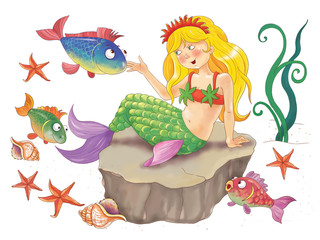 Fairy tale. The mermaid. Coloring page. Illustration for children © Hasmik