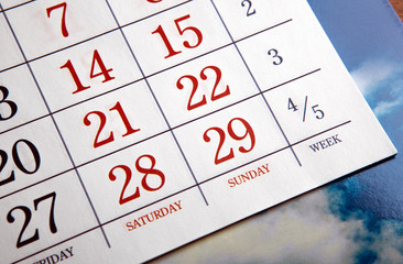 calendar days with numbers close up