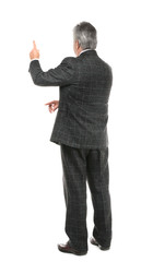 Senior businessman standing back on white background