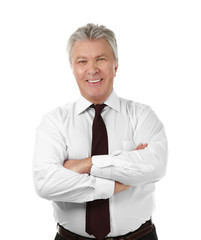 Senior businessman on white background