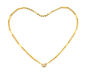Jewelry golden chain of heart shape isolated on white background