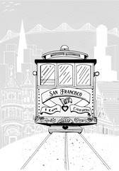 Hand drawn,Flat trendy illustration of San Francisco landmarks a