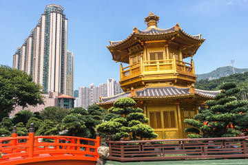 Front View The Golden Pavilion Temple in Nan Lian Garden, Hong Kong