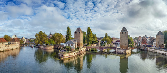 Fototapeta na wymiar Panorama of bridge Ponts Couverts, Strasbourg