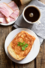 Breakfast toast sandwich and coffee