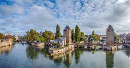 Fototapeta premium Panorama of bridge Ponts Couverts, Strasbourg
