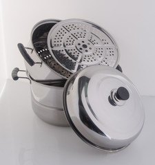 pan or steamer pan on a background.