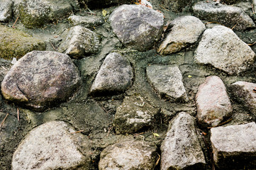 Old Stone Stairs, Wall and Floor. Background and Texture