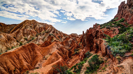 Fototapeta premium Panorama of Sakzka aka Fairytale canyon, Issyk-Kul, Kyrgyzstan