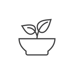 Healthy food line icon, plant in a bowl outline vector sign, linear pictogram isolated on white. logo illustration