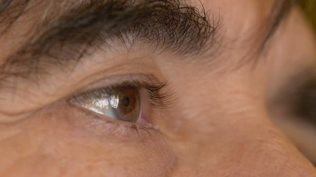 close up portrait on man's eyes