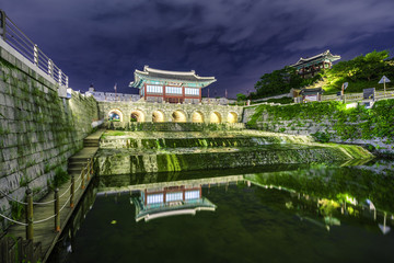 Hwaseong fortress at night Suwon,South Korea...