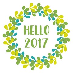 Hello 2017 New Year green color vector wreath isolated on white background