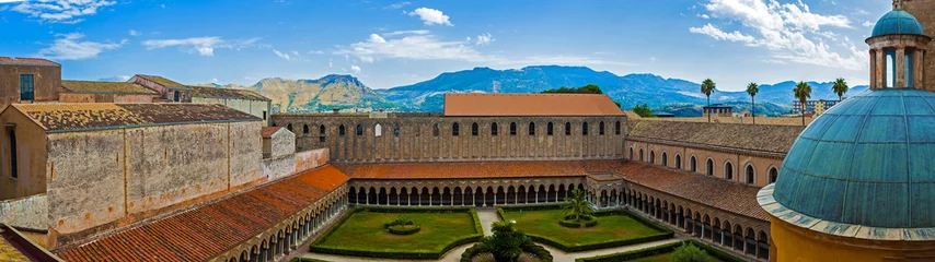 Fotobehang overhead view of the courtyard Cathedral of Monreale. Sicily Italy © peuceta