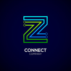  Letter Z logotype green and blue color,Technology and digital abstract dot connection vector logo