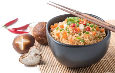 Instant noodles with vegetable isolated