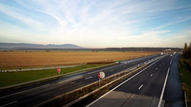 Timelapse view of cars traffic on motorway. Alsace, France.