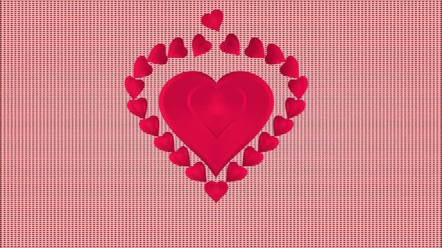 Video Animation of illustration seamless loop Valentine hearts pink striped  background
